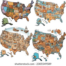 USA map vector set design, USA map infographic set design