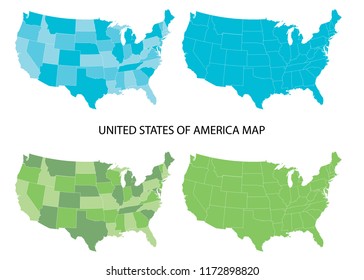 USA map vector two different style in four color, easy to edit, organized layered, on white background