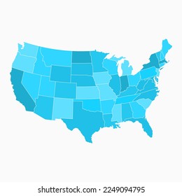 vector de mapa de EE. UU. Estados Unidos de América. Mapa político de colores. División administrativa, regiones.