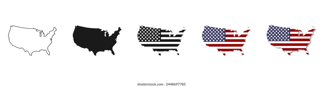 USA Map Vector. United States of America. USA Map with Flag. USA Map in different Design