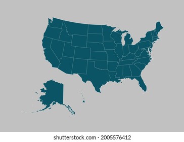 USA map vector,isolated ocean blue color on gray background