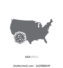 USA map with a virus microbe. Illness and disease outbreak