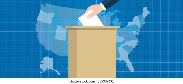 usa map vote election hand holding ballot paper into box US united states of america 