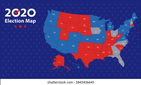 Usa map Voting. Election map each state american electoral votes showing republicans or democrats. Political vector infographic illustration. 