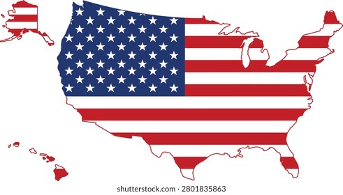 USA map with waving American flag texture patriotic national flat vector illustration