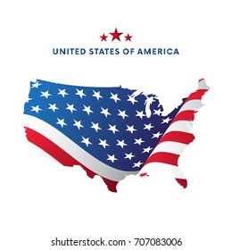 USA map with waving flag. Vector illustration.