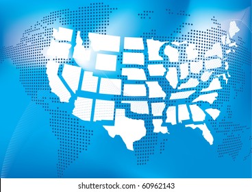 USA map with world map in dots in background