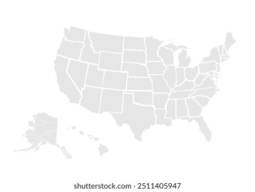 USA map.Atlanta, Boston, Chicago, Dallas, Denver, Houston, Los Angeles, Miami, New York City, Philadelphia, Phoenix, San Diego, San Francisco, Seattle, Washington, D.C. Grayscale.