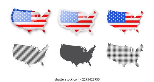 USA - Maps Collection. Six maps of different designs. Set of vector illustrations