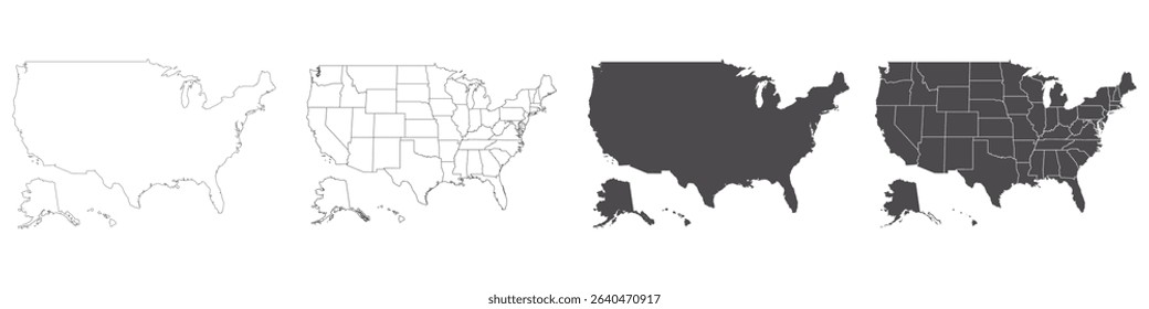 USA map.United States of America map.USA Map with federal states. Vector illustration.