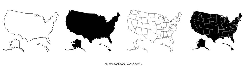 USA map.United States of America map.USA Map with federal states. Vector illustration.