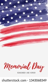 USA Memorial day background. Abstract grunge brushed flag with text. Template for vertical banner.