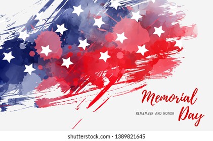 USA Memorial day background. Abstract grunge brushed flag with text. Template for holiday banner, invitation, flyer, etc.