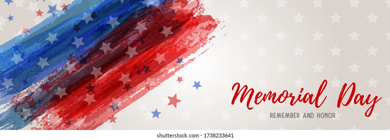 USA Memorial Day Hintergrund. Abstrakter Grunge gebürstete Flagge der Vereinigten Staaten von Amerika mit Text. Vorlage für horizontale Feiertagsbanner.