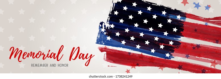 USA Memorial day background. Abstract grunge brushed flag of United States of America with text. Template for horizontal holiday banner.