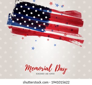 USA Memorial day background. Abstract grunge brushed flag of United States of America with text. Template for horizontal holiday banner.