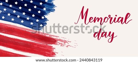 USA Memorial day background. Abstract grunge brushed flag of United States of America with handwritten modern calligraphy text.