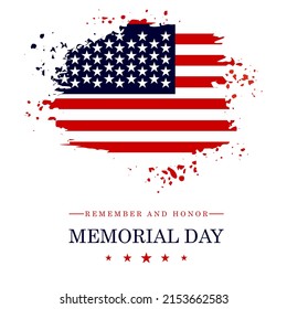 USA Memorial Day card with brush stroke background in US national flag colors. Vector illustration.