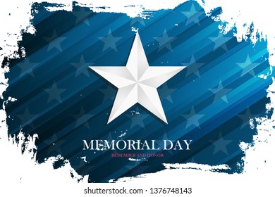 USA Memorial Day celebrate banner with silver star on brush stroke background. United States national holiday vector illustration.