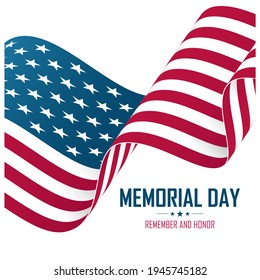 USA Memorial Day celebrate card with national flag of the United States. Remember and honor. United States national holiday vector illustration.