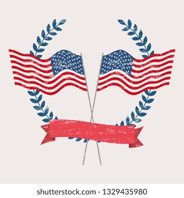 USA Memorial day colorful blank card flags and wreath with ribbon banner vector digital image illustration