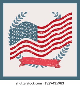 USA Memorial day colorful blank card flags and wreath with ribbon banner vector digital image illustration