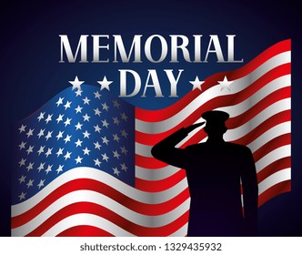 USA Memorial day colorful card military silhouette on flag vector digital image illustration
