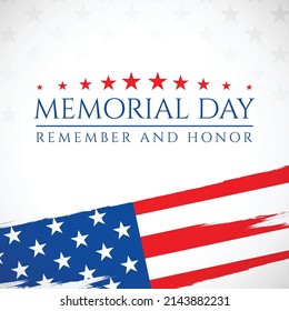 USA Memorial Day greeting card with brush stroke background in United States national flag colors. Vector illustration.
