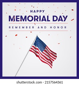 USA Memorial Day greeting card template set with brush stroke background in United States national flag colors. Vector illustration. Remember and honor.