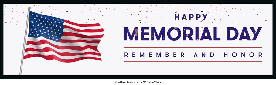 USA Memorial Day greeting card template set with brush stroke background in United States national flag colors. Vector illustration. Remember and honor.	
