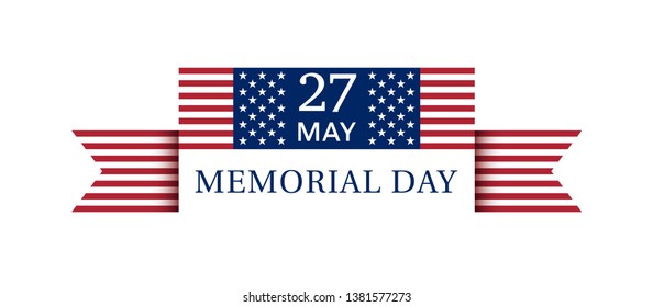 USA Memorial Day Poster May 27, 2019 with ribbon and USA flag