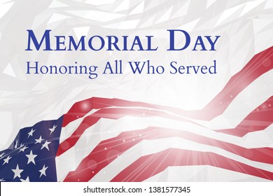 USA Memorial Day poster with US flag in trianular style with the inscription Memorial Day, Remember All Who Served