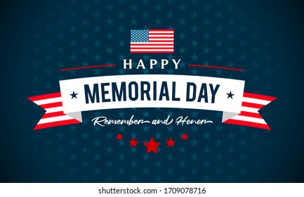 USA Memorial Day - Remember and honor greeting card vector illustration. Text on blue star pattern background