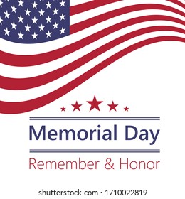 USA Memorial Day, Remember and honor with American flag. Vector illustration.