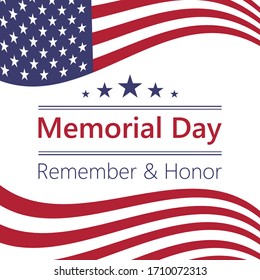 USA Memorial Day, Remember and honor with American flag. Vector illustration.