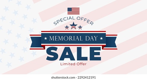 USA Memorial Day text. Card with star in United States national flag colors. Vector illustration.