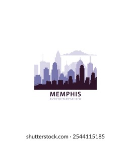 USA Logotipo de Memphis con skyline, icono de Vector retro de paisaje urbano. Estados Unidos de América, Tennessee horizonte de la ciudad, fachada, logotipo de viaje