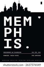 USA Memphis typography minimalist vector poster for event, national festival, independence day, holiday layout. Brochure, leaflet, flyer, presentation image template for America, Tennessee