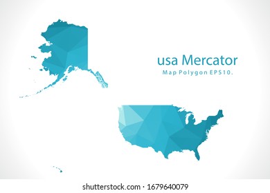usa Mercator Map Abstract geometric rumpled triangular low poly style gradient graphic on white background
