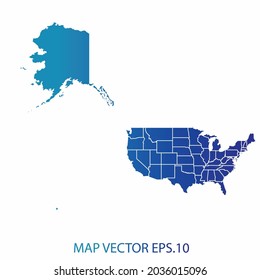 USA Mercator map, blue gradient color , infographic style , on white background with Map World. Wire frame 3D mesh , map 3D,