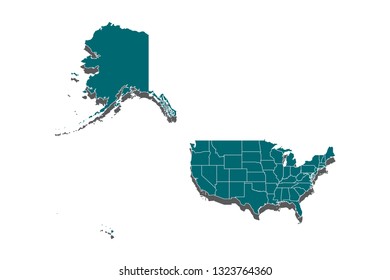 USA Mercator map. Blue and Pink polygonal shape vector illustration on white background. Vector illustration eps 10. - Vector