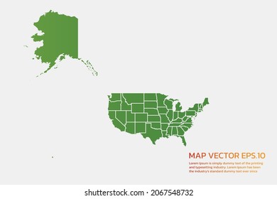 USA Mercator map High Detailed green color. on white background. Abstract design vector illustration eps 10