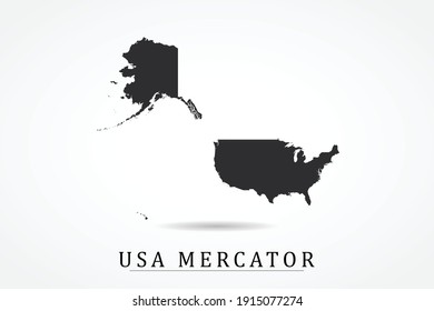 Mapa de Mercator de EE.UU. sobre fondo blanco - Ilustración vectorial eps 10