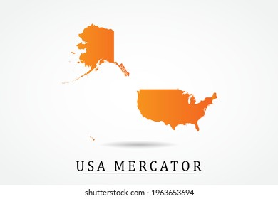 USA Mercator Map - World Map International vector template with Orange gradient color isolated on white background - Vector illustration eps 10
