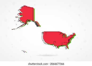 Mapa de Mercator de EE.UU. - Mapa mundial de la plantilla vectorial internacional con un esbozo rojo, verde y negro aislado en fondo blanco - Ilustración vectorial eps 10