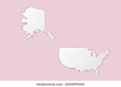 USA Mercator Map - World map International vector template with paper cut style including shadow and white color on pink background for design, education, website - Vector illustration eps 10