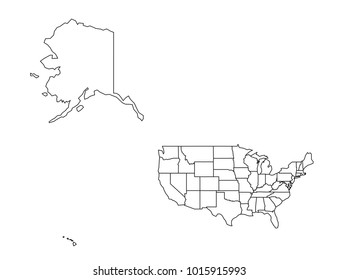USA Mercator outline map. detailed isolated vector country border contour map on white background.