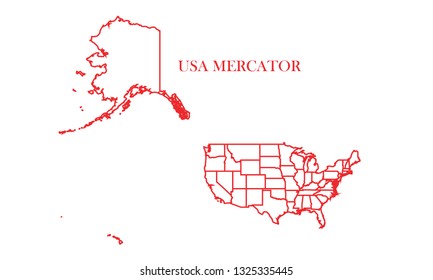 USA Mercator red line map