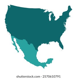 USA and Mexico map. Map of US and Mexico border in color