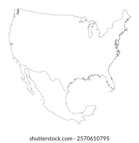 USA and Mexico map. Map of US and Mexico border in white color